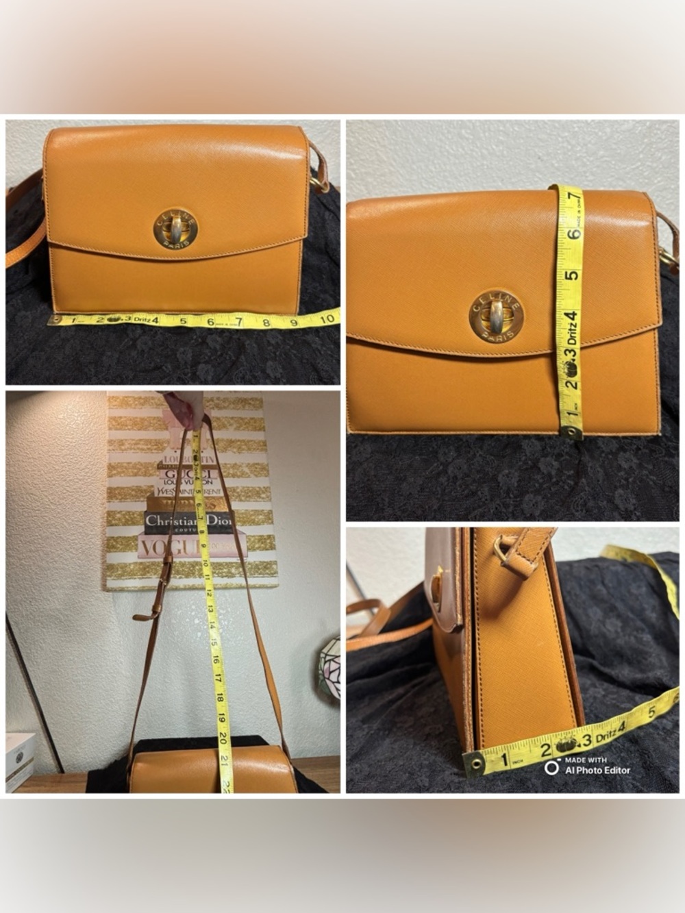 Vintage CELINE Camel Saffiano Accordion Flap Bag | Red Interior | Made in Italy - Picture 11 of 11